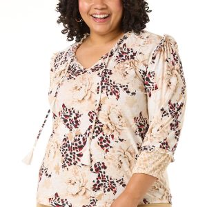 Plus Size Floral Leopard Tie Top