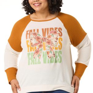 Plus Size Fall Vibes Bow Graphic Baseball Top