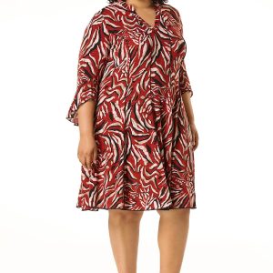 Plus Size Split Neck Patterned Corset Dress