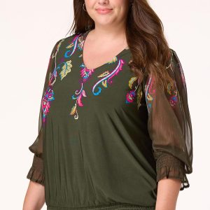 Plus Size Floral Paisley Balloon Sleeve Top