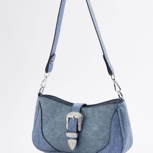 Faux Leather Denim Shoulder Handbag