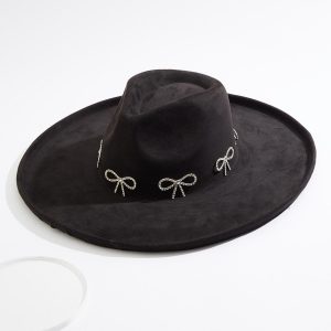 Rhinestone Bow Panama Hat