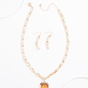 Lucite Pendant Chain Link Necklace Set