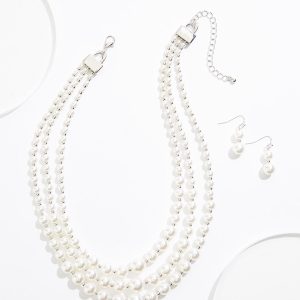 Triple Strand Pearl Necklace Set