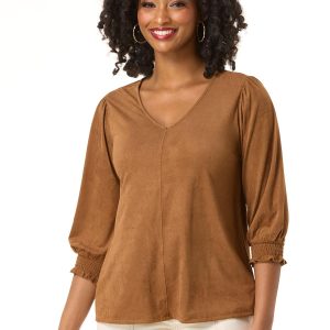 Suede Smocked Sleeve Top