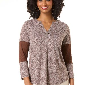 Waffled Panel Sleeve Hooded Top