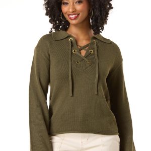 Grommet Lace Up Sweater