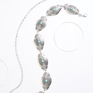 Plus Size Turquoise Stone Silver Chain Belt