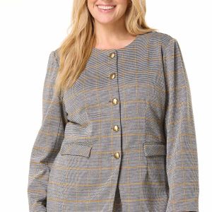Plus Size Houndstooth Plaid Blazer