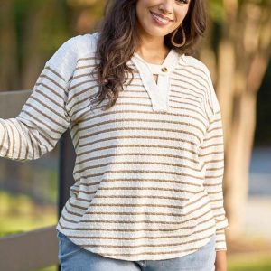 Plus Size Textured Stripe Relaxed Hoodie