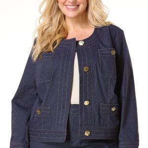 Plus Size Gold Button Denim Jacket