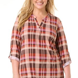 Plus Size Plaid Popover Top