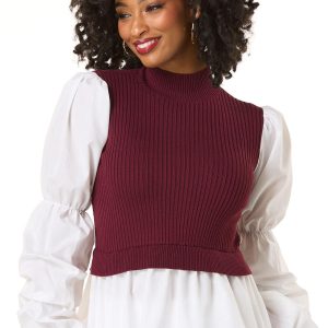 Twofer Ribbed Ruffled Sleeve Sweater