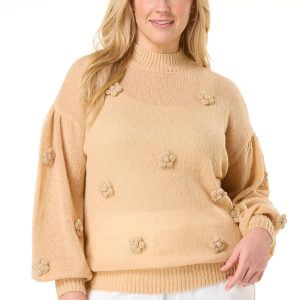 Plus Size Floral Mock Neck Sweater