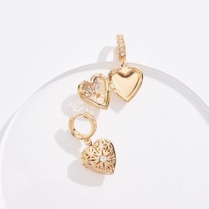 Heart Locket Charm Hoop Earrings