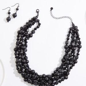 Black Wood Layered Necklace Set