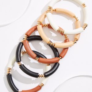Wood Cylinder Stretch Bracelet Set