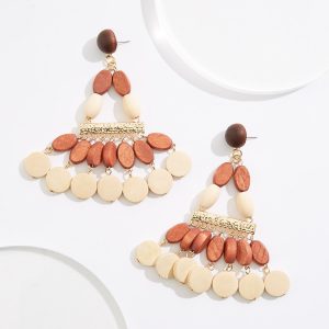 Multi Wood Bead Chandelier Earrings
