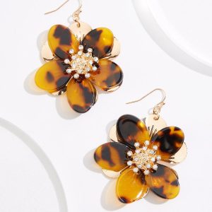 Lucite Metal Layer Flower Earrings