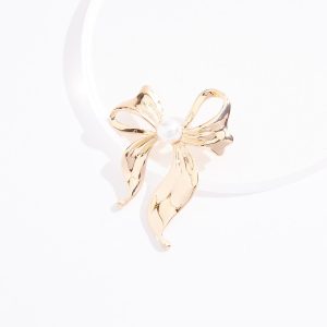Gold Bow Pearl Brooch