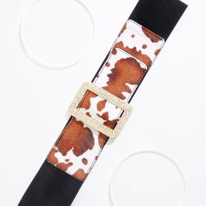 Plus Size Cow Fur Bling Buckle Stretch Belt