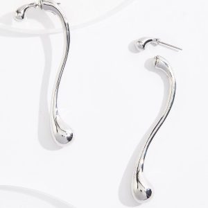 Front Back Linear Silver Earrings