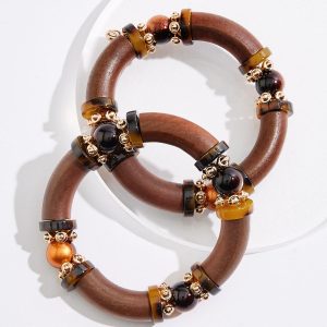Wood Mixed Lucite Stretch Bracelet Set