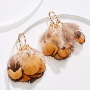 Multi Feather Dangly Oval Earrings