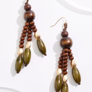Wood Statement Tassel Earrings