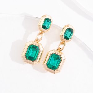Green Stone Gold Tiered Earrings