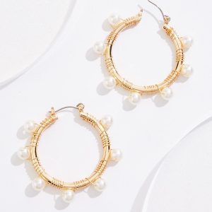 Wire Wrap Pearl Hoop Earrings