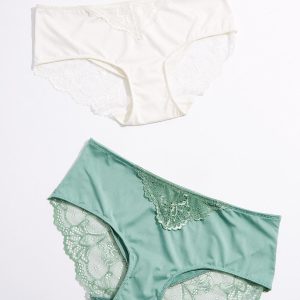 Plus Size Green Ivory Lace Hipster Panty Set