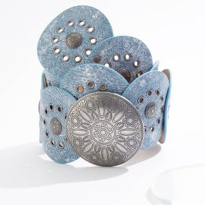 Faux Leather Denim Disc Belt