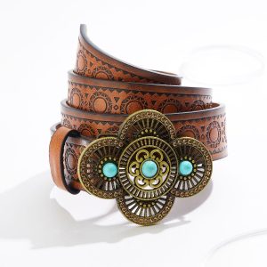 Plus Size Scallop Turquoise Buckle Tooled Belt