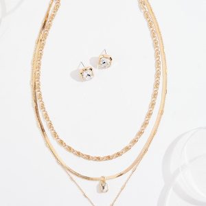 Delicate Bezel Layered Necklace Set