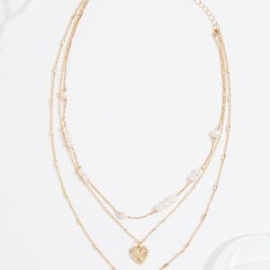 Pearl Heart Cross Layered Necklace