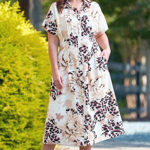 Plus Size Leopard Floral Shirt Dress