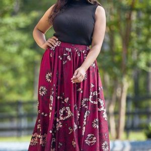 Plus Size Red Floral Maxi Skirt