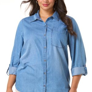 Plus Size Chambray Button Down Shirt