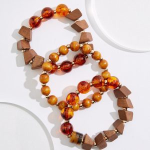 Mixed Lucite Wood Stretch Bracelet Set