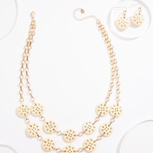 Cutout Wood Disc Layered Necklace Set