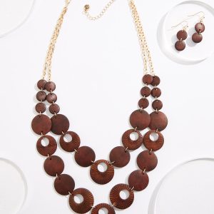Wood Etched Pattern Necklace Set