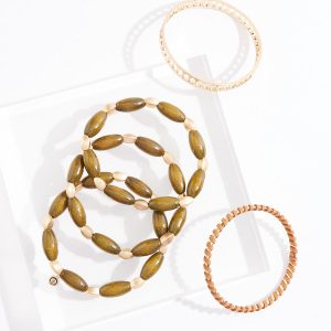 Wood Stretch Bangles Multi Bracelet Set