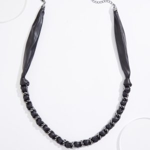 Faux Leather Woven Chain Necklace