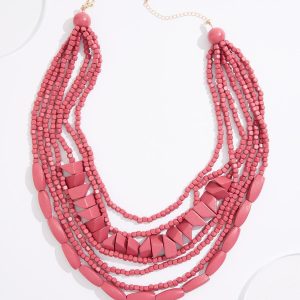 Rose Wood Layered Long Necklace