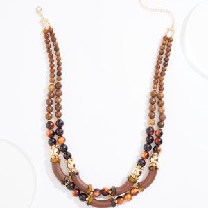 Wood Mixed Lucite Short Layered Necklace