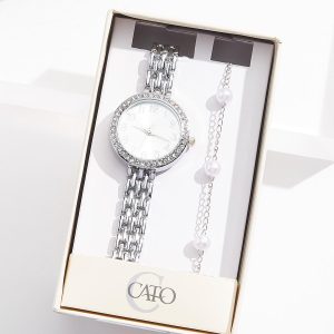 Watch And Pearl Bracelet Boxed Jewelry Set