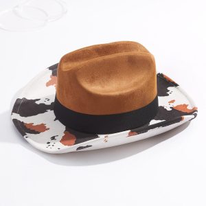 Colorblock Cow Print Western Hat