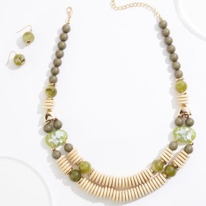 Wood Accordion Short Necklace Set