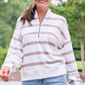 Partial Zip Stripe Sweatshirt